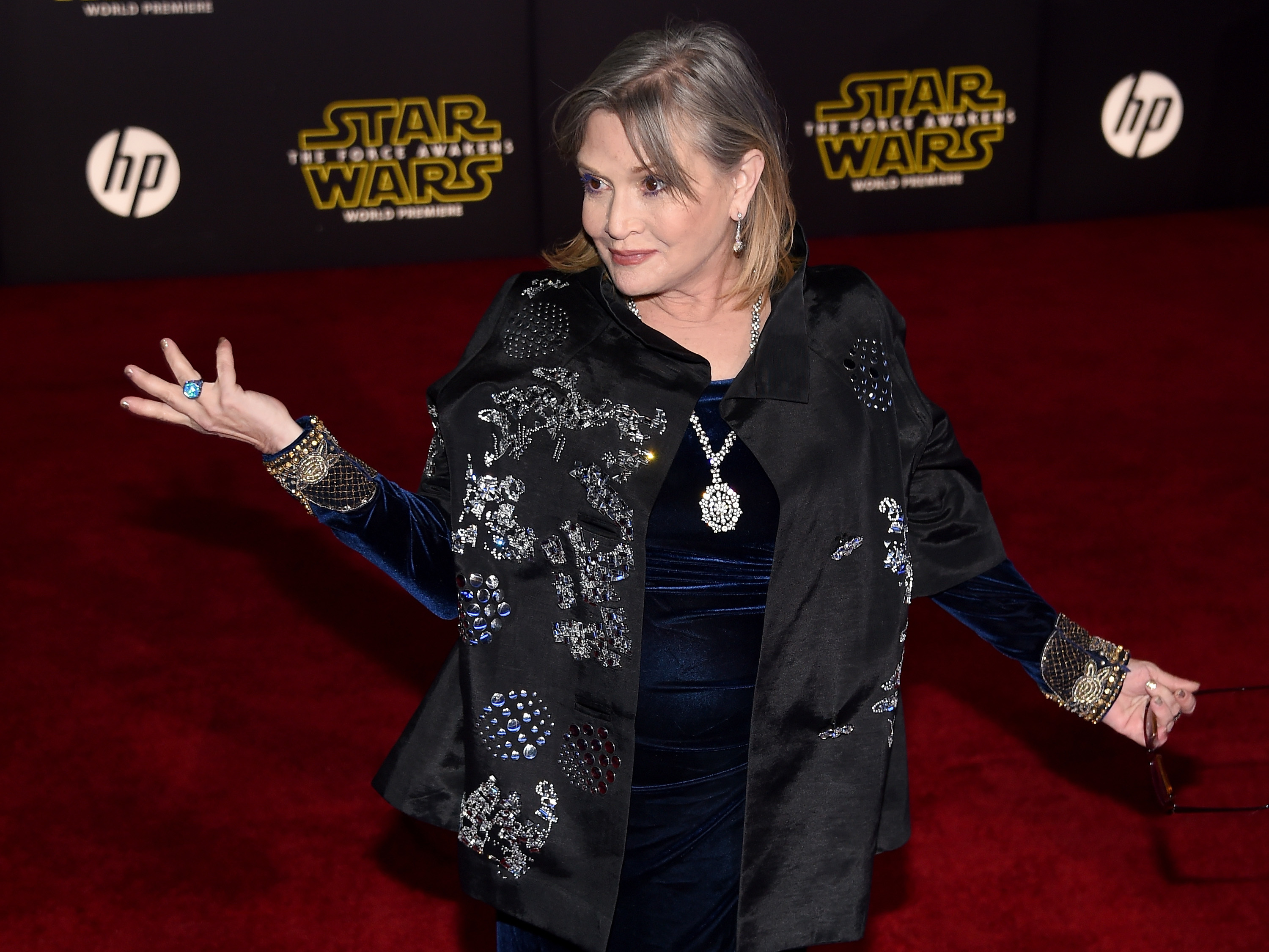 Actress Carrie Fisher attends the December 2015 premiere of <em>Star Wars: The Force Awakens</em> at the Dolby Theatre in Hollywood, Calif. (Getty Images)