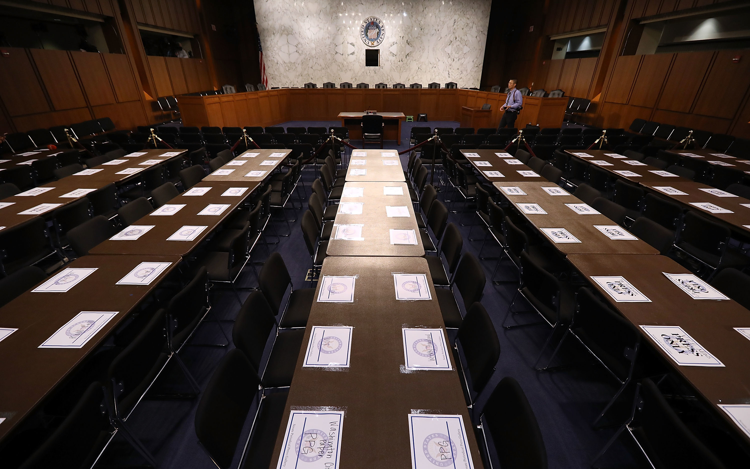 Places are reserved for journalists in the hearing room ahead of U.S. Attorney General Jeff Sessions' testimony before the Senate Intelligence Committee about Russian interference in the 2016 presidential election in the Hart Senate Office Building on Tuesday. More such hearings are still to come. (Getty Images)
