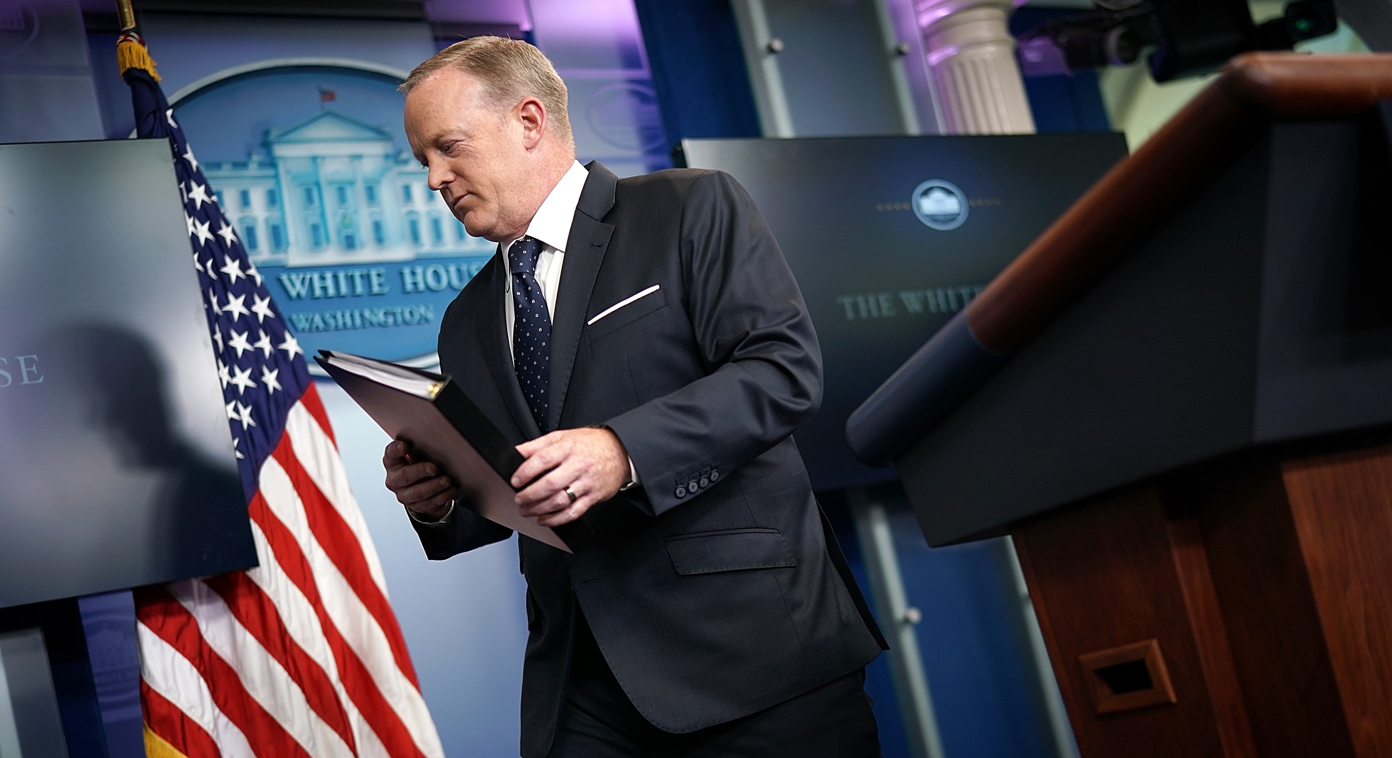 White House press secretary Sean Spicer departs after a briefing at the White House on Tuesday in Washington, D.C. (Getty Images)