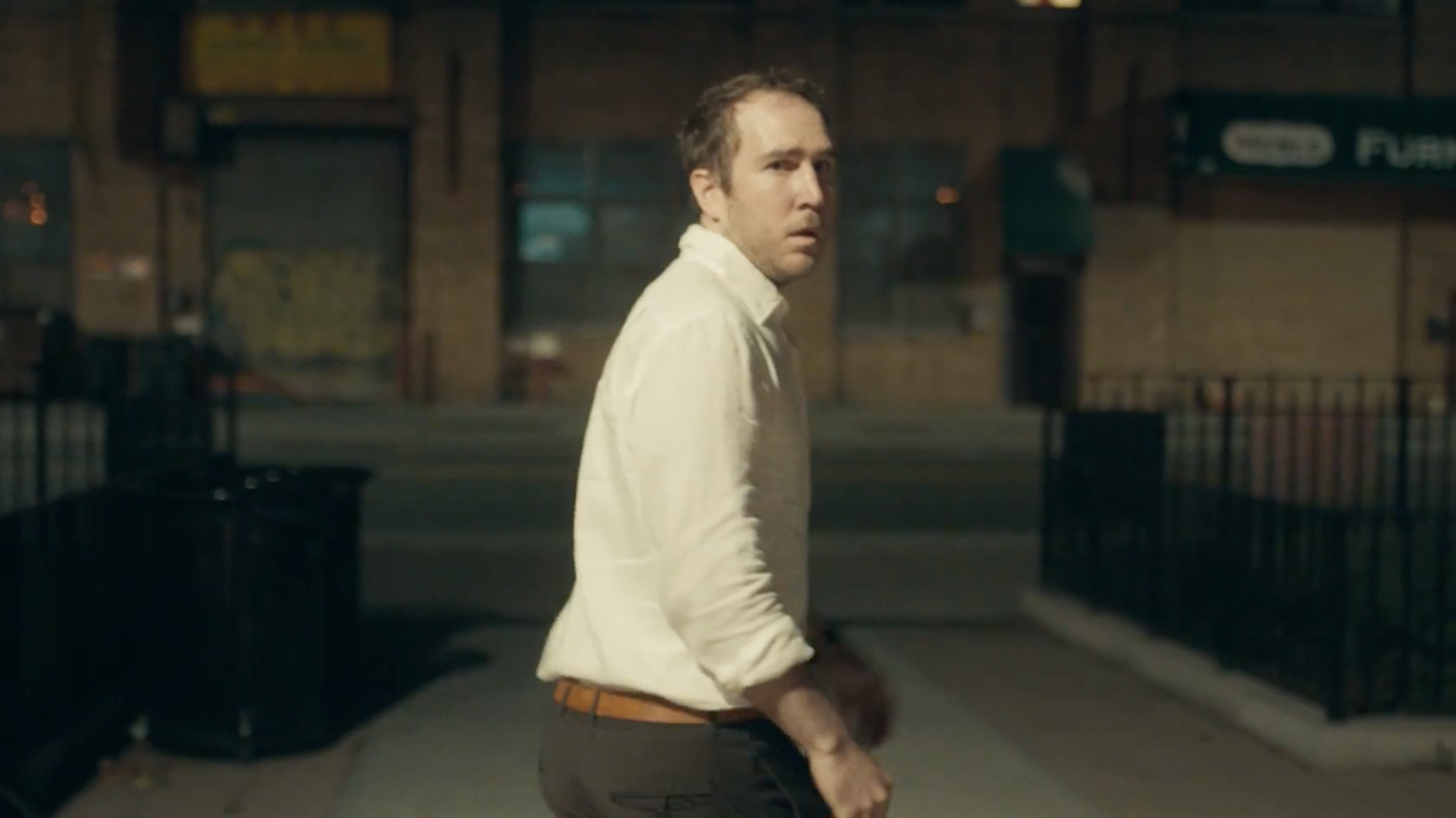 A man is chased by his own madness in a scene from Radiohead