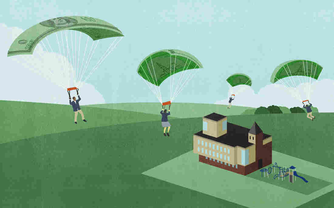 Kids parachuting into a private school with voucher money