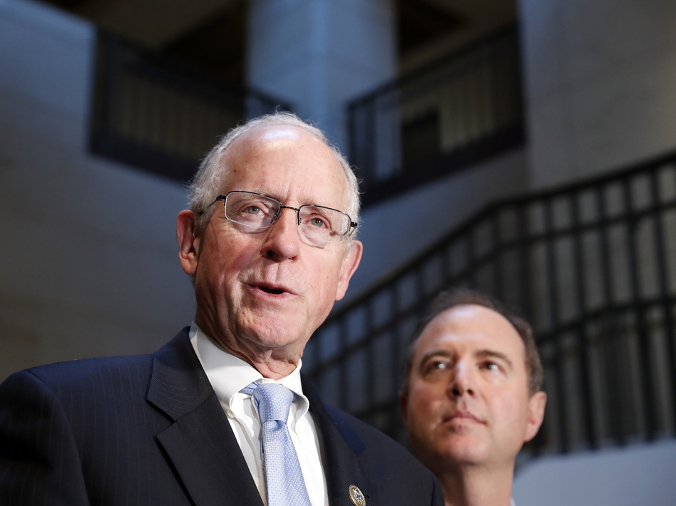 Leading members of the House Intelligence Committee's Russia investigation, Republican Rep. Mike Conaway (left) and Democratic Rep. Adam Schiff, said Thursday that the committee is not satisfied with the White House response to whether there are tapes or records of the president's Comey meetings. (Alex Brandon/AP)
