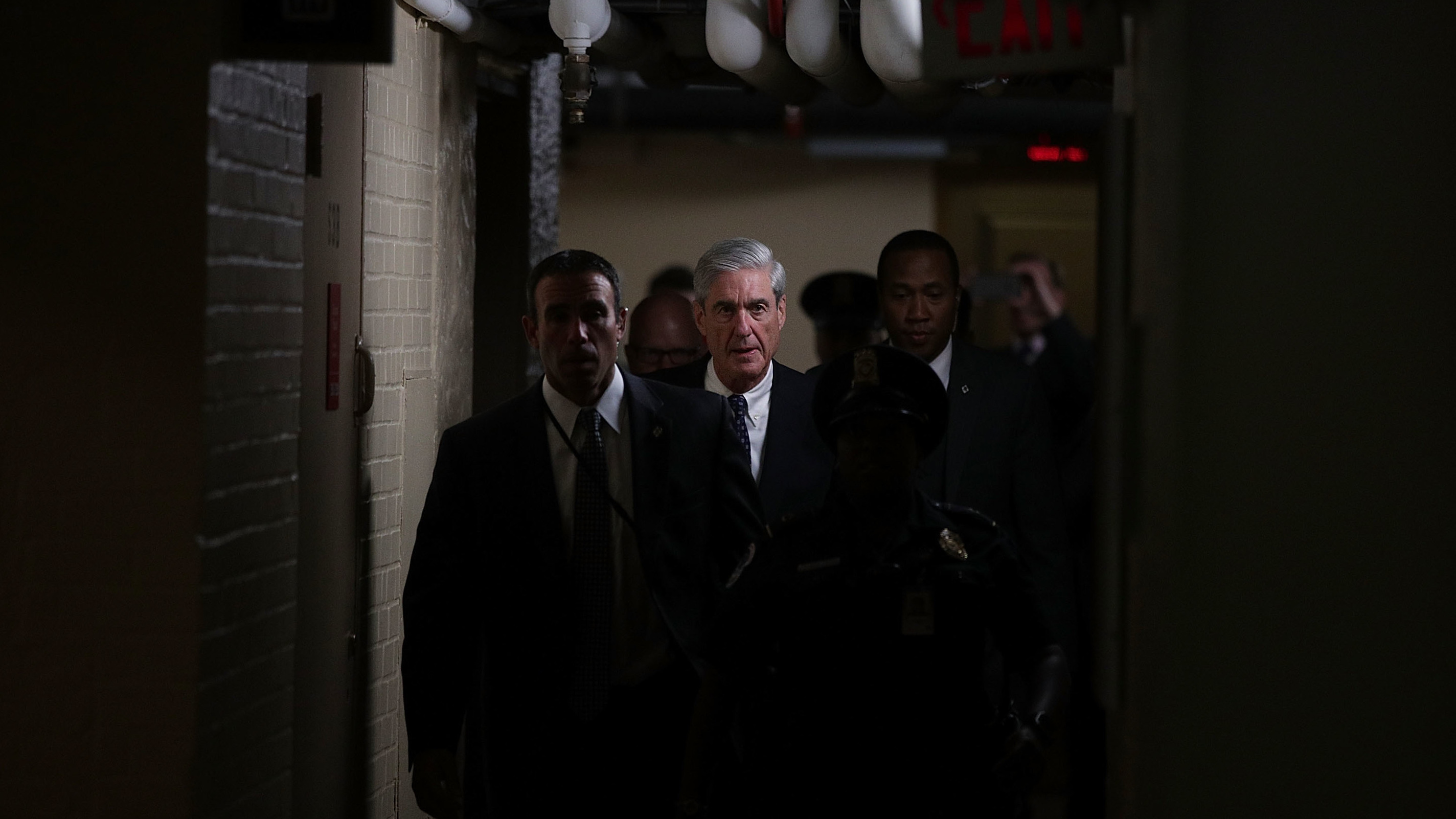 Special counsel Robert Mueller, whom the Justice Department appointed to oversee the investigation into ties between President Trump's campaign and Russia, leaves after a closed meeting with members of the Senate Judiciary Committee at the Capitol. (Getty Images)
