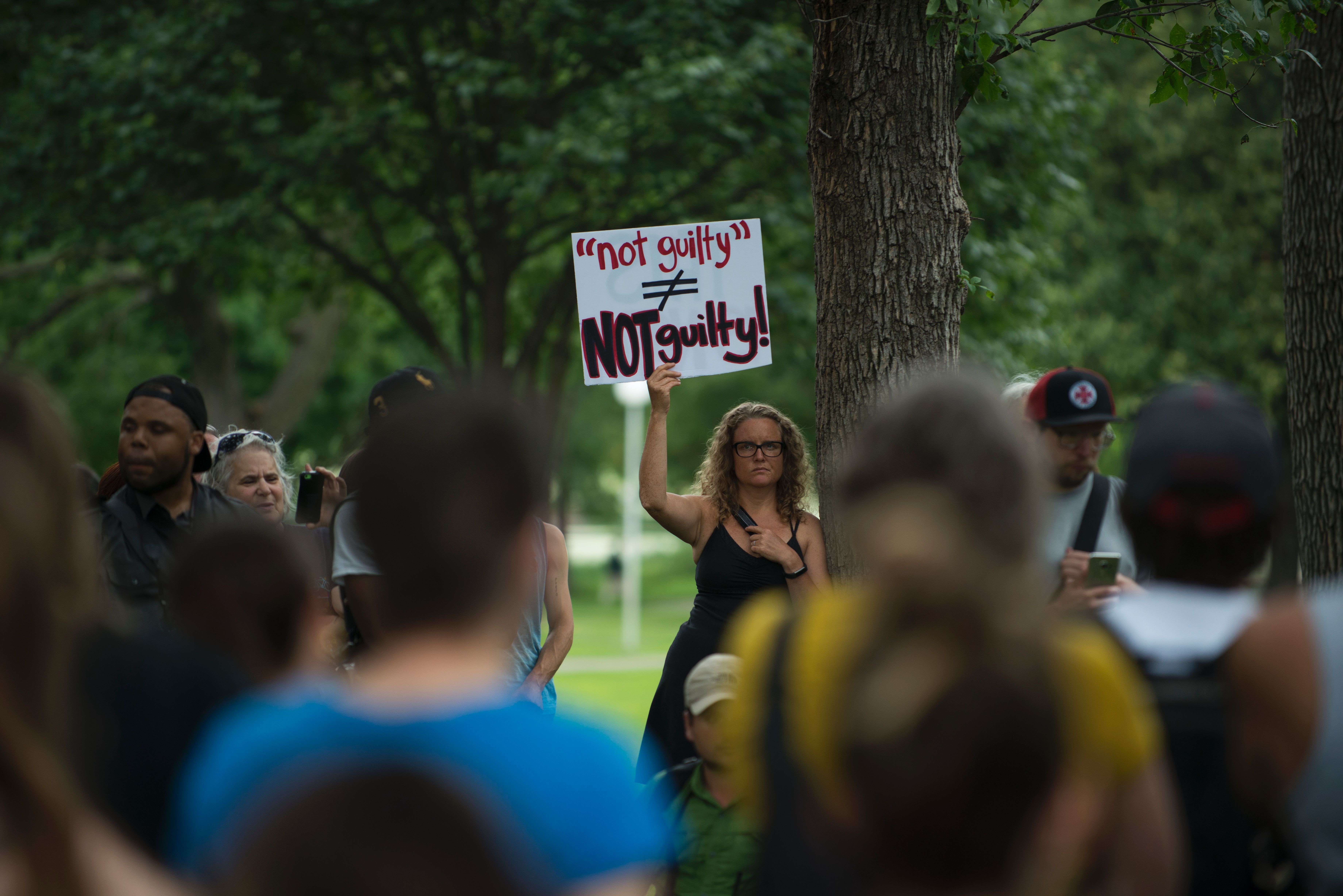 Protesters gather in Loring Park on July 17, 2017 in Minneapolis. Demonstrations took place for several days after a jury acquitted police officer Jeronimo Yanez, 29, in the shooting death of 32-year-old Philando Castile during a traffic stop in July 2016. (Stephen Maturen /AFP/Getty Images)