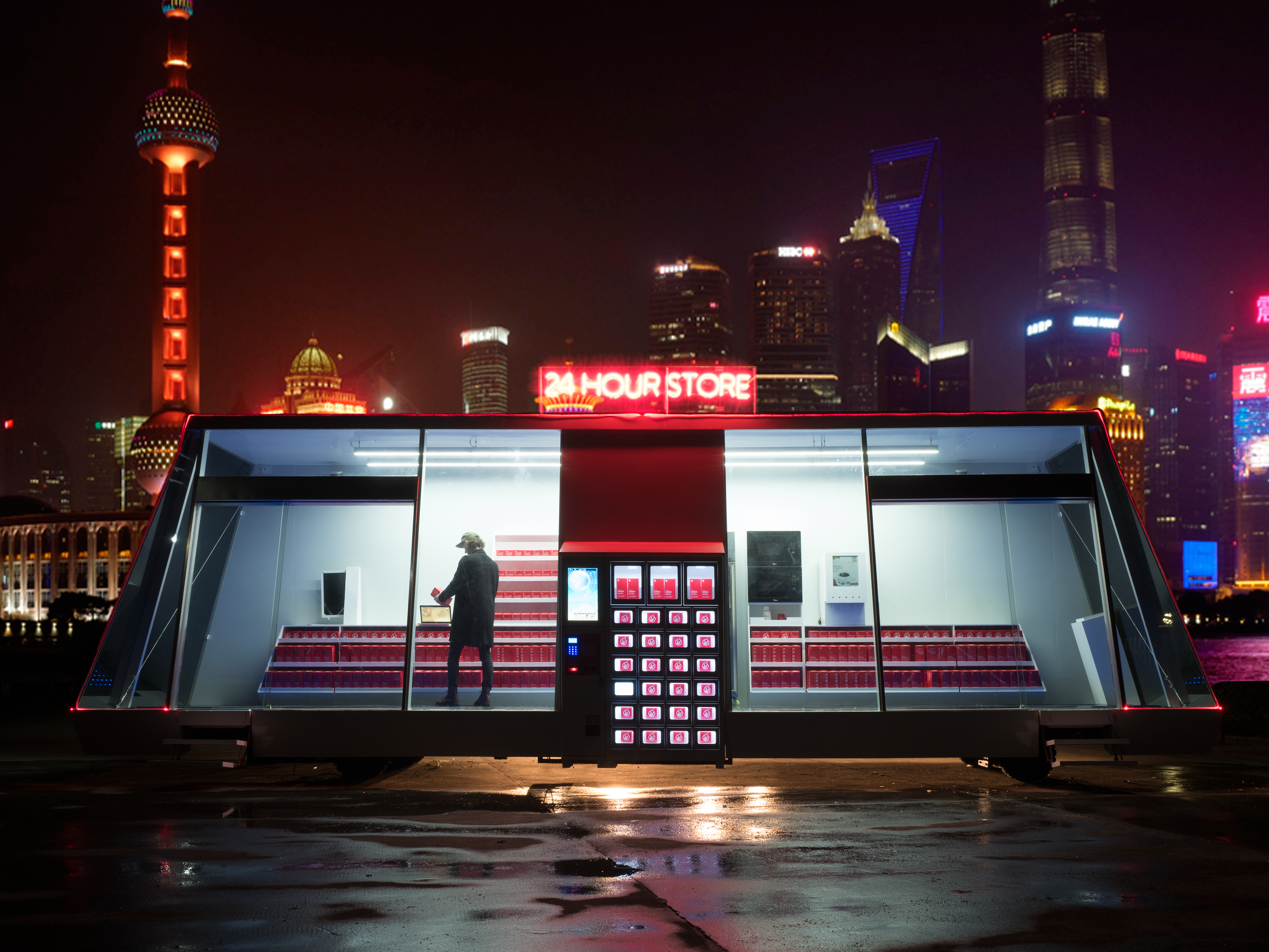 A prototype Moby Mart is being tested in Shanghai. Per Cromwell, the project's lead designer, says four to six additional mobile supermarkets are planned in the coming year. (Moby Mart)