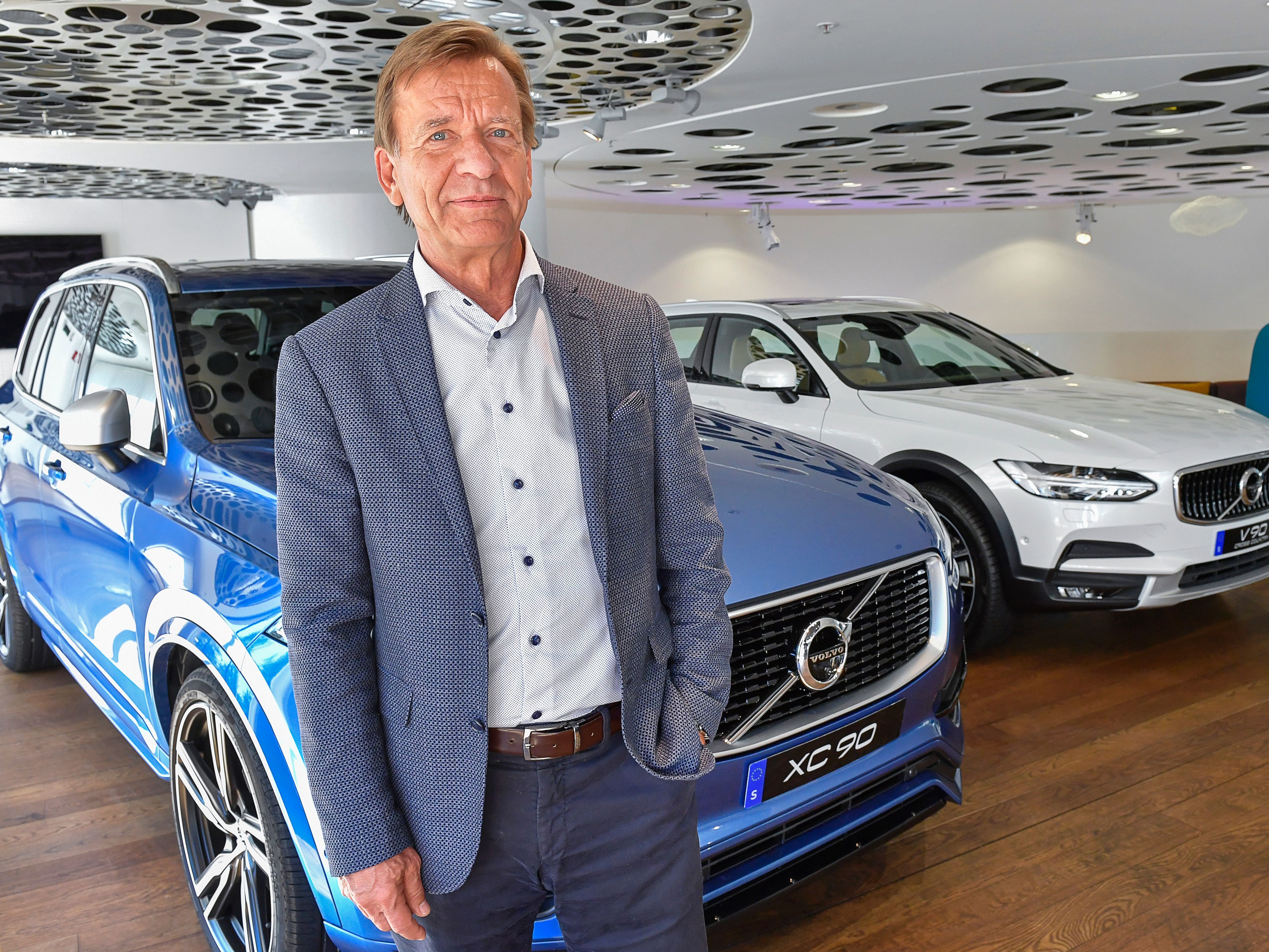 Volvo CEO Hakan Samuelsson announced that all Volvo cars will be electric or hybrid within two years. Above, Samuelsson at Volvo Cars Showroom in Stockholm on Wednesday. (AFP/Getty Images)