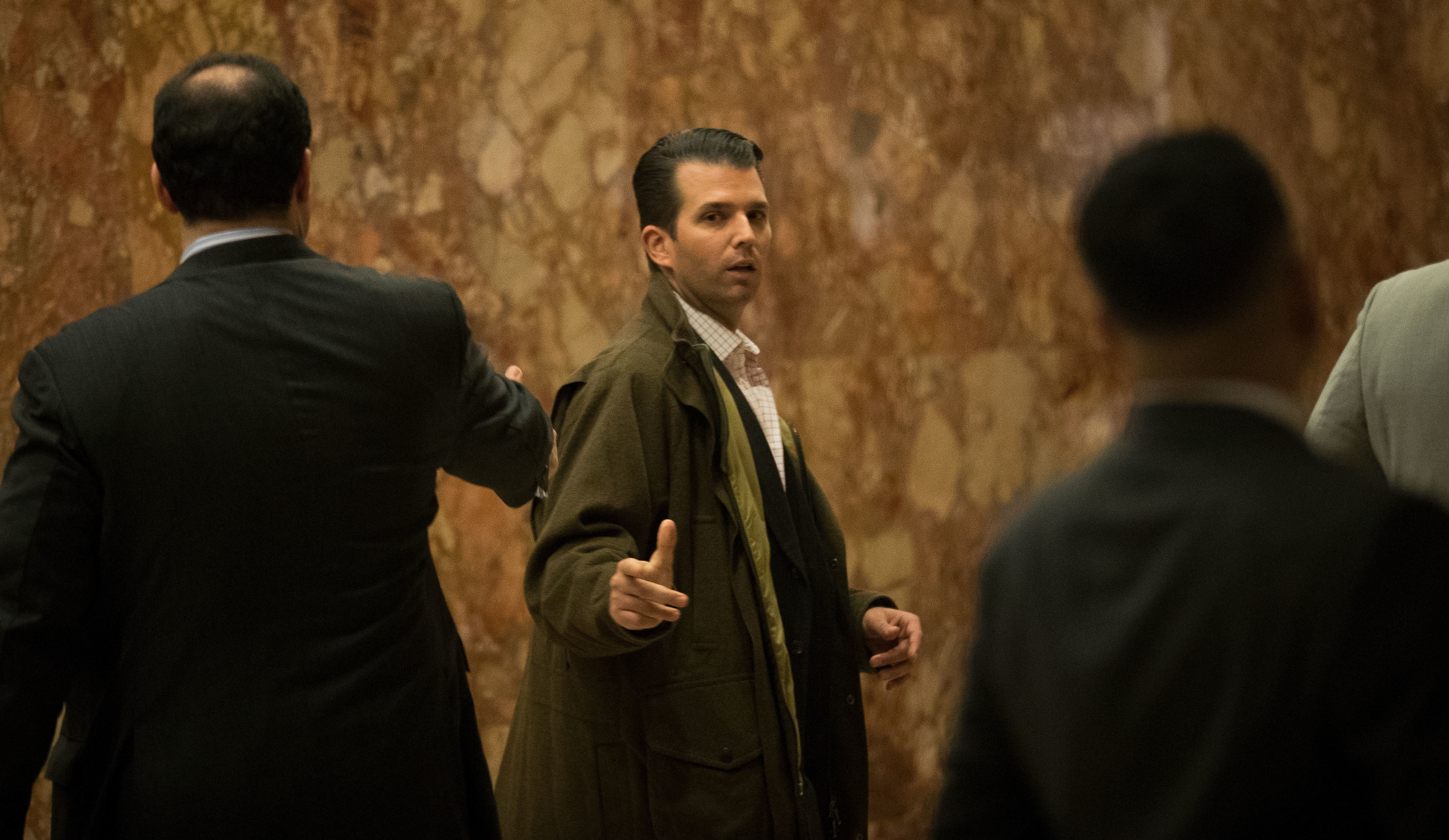 Donald Trump Jr., seen in the Trump Tower lobby in November 2016, met with a Russian lawyer after being promised damaging information about Hillary Clinton in June 2016. (Getty Images)