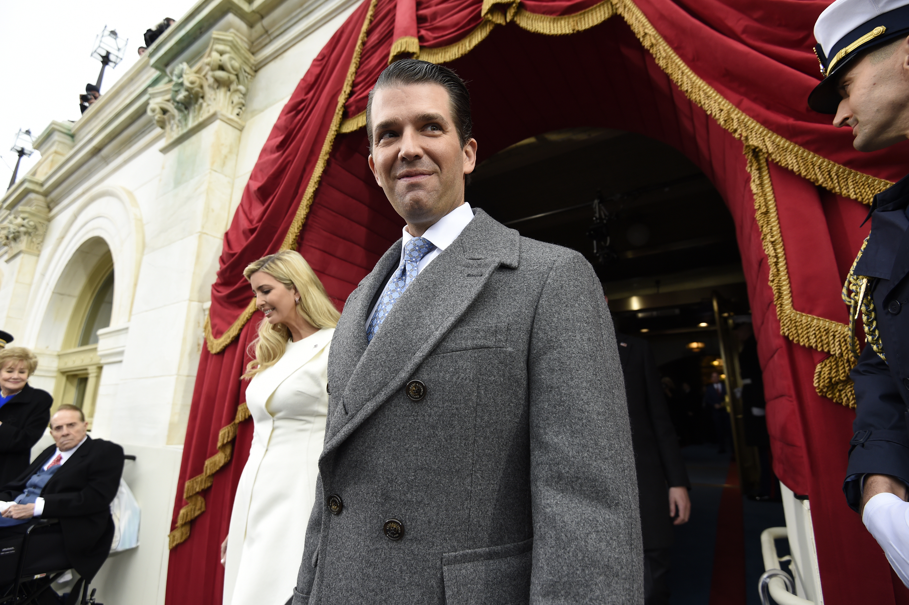 Donald Trump Jr. and Ivanka Trump arrive for President Trump's inauguration on Jan. 20. Trump Jr. is under scrutiny over revelations about a meeting he held with a Russian lawyer in 2016. (Getty Images)