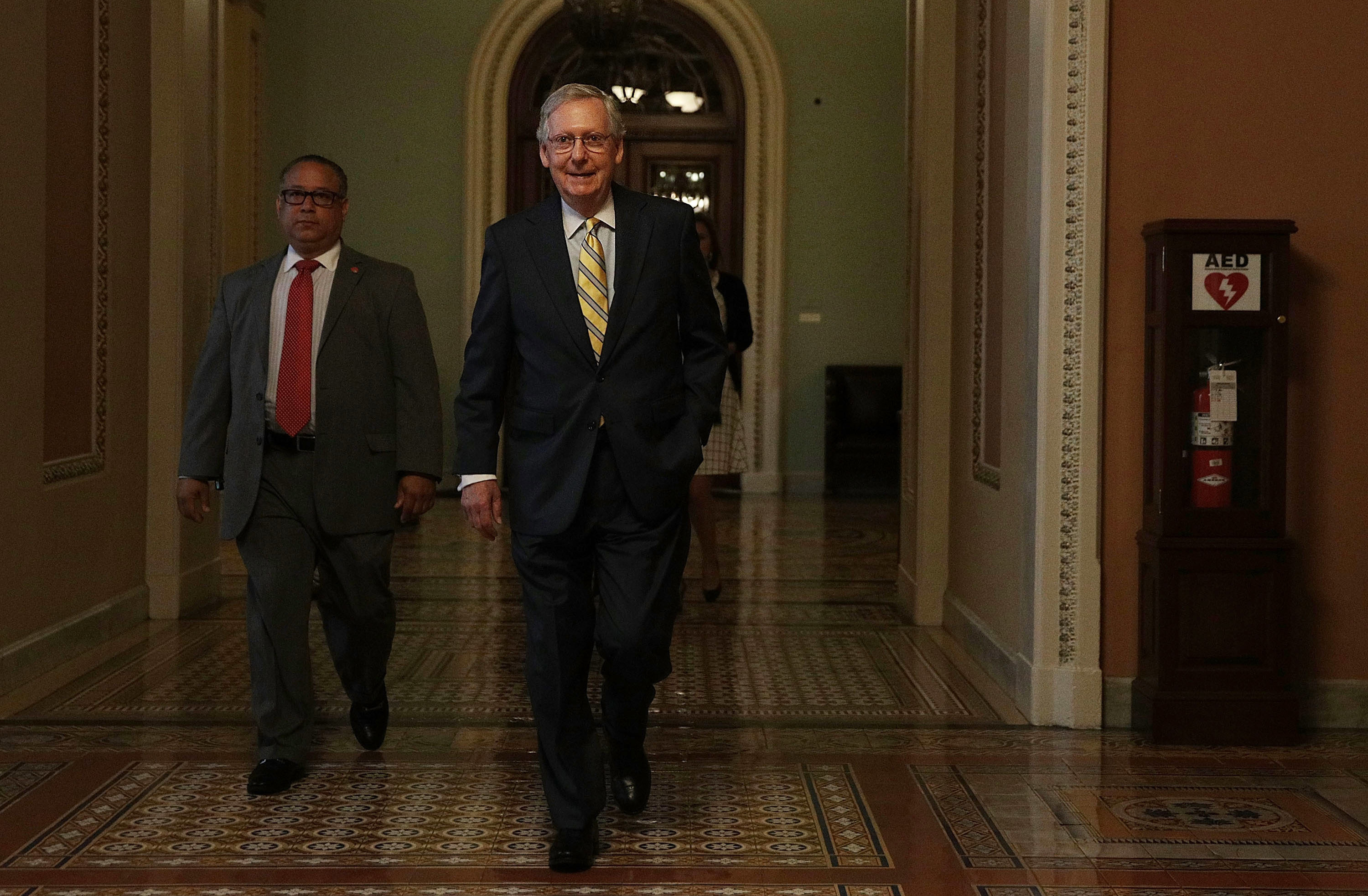 Senate Majority Leader Sen. Mitch McConnell, R-Ky., on his to his office on Thursday at the Capitol in Washington, D.C. (Getty Images)