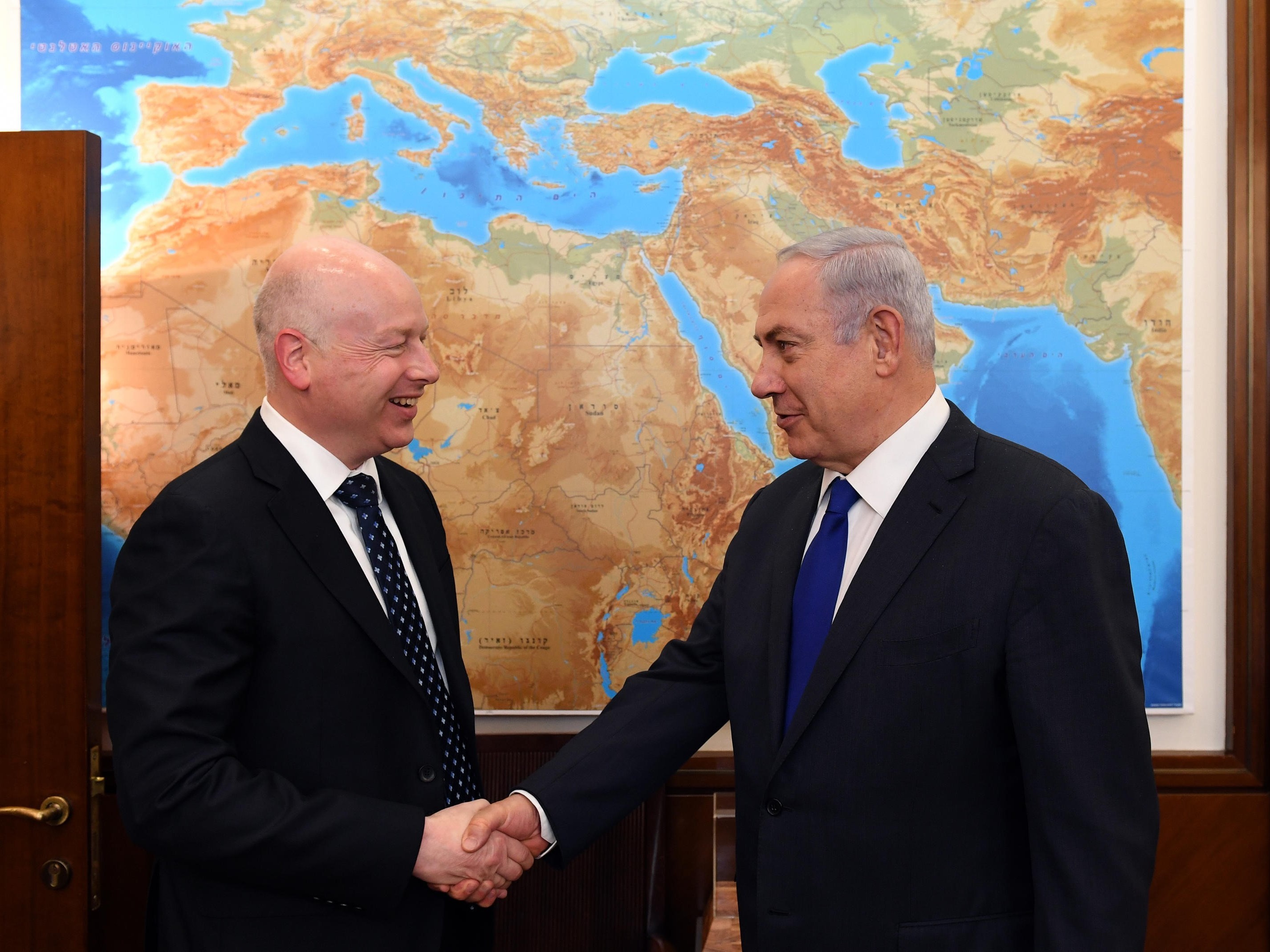 Israel's Prime Minister Benjamin Netanyahu meets President Trump's Middle East envoy Jason Greenblatt in Jerusalem on June 21. (Getty Images)