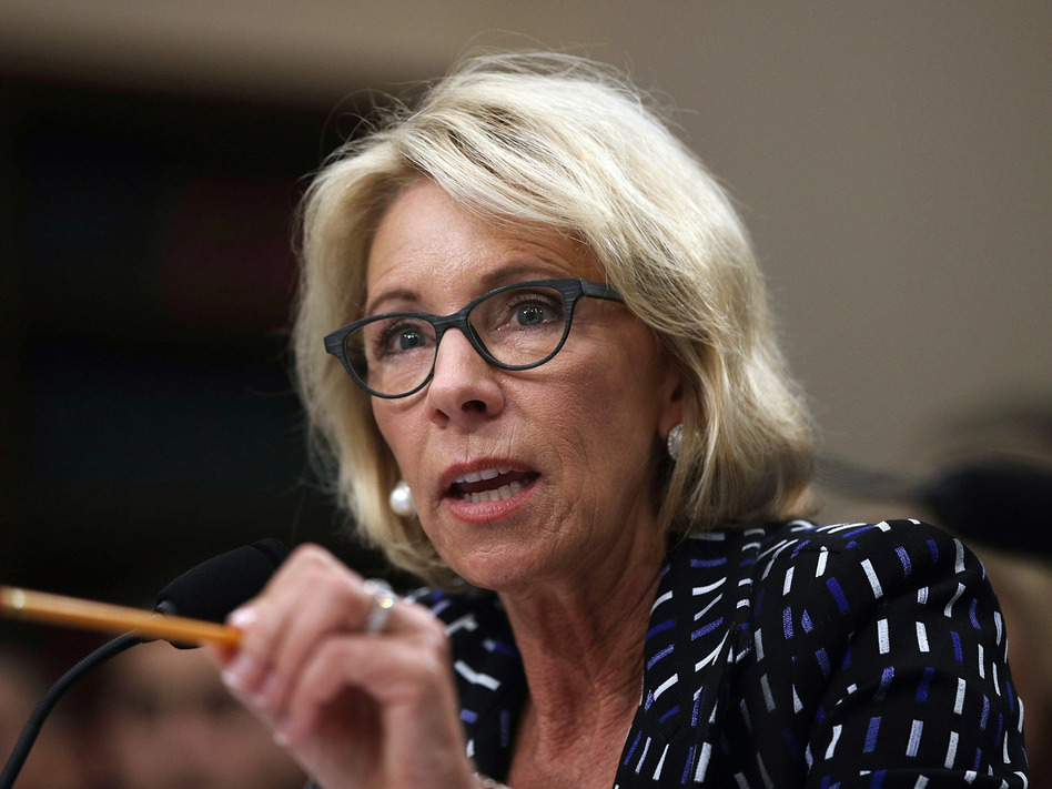 Secretary of Education Betsy DeVos testifies during a hearing before the Labor, Health and Human Services, Education and Related Agencies Subcommittee of the House Appropriations Committee May 24, 2017 on Capitol Hill in Washington, D.C. (Alex Wong/Getty Images)