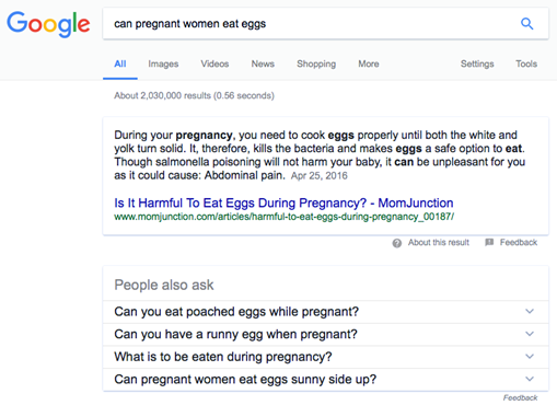 Google search result: Can pregnant women eat eggs?