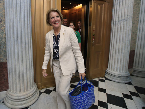 Sen. Shelley Moore Capito, R-W.Va., walks towards the Senate floor on Capitol Hill in Washington, on Monday.
(Manuel Balce Ceneta/AP)