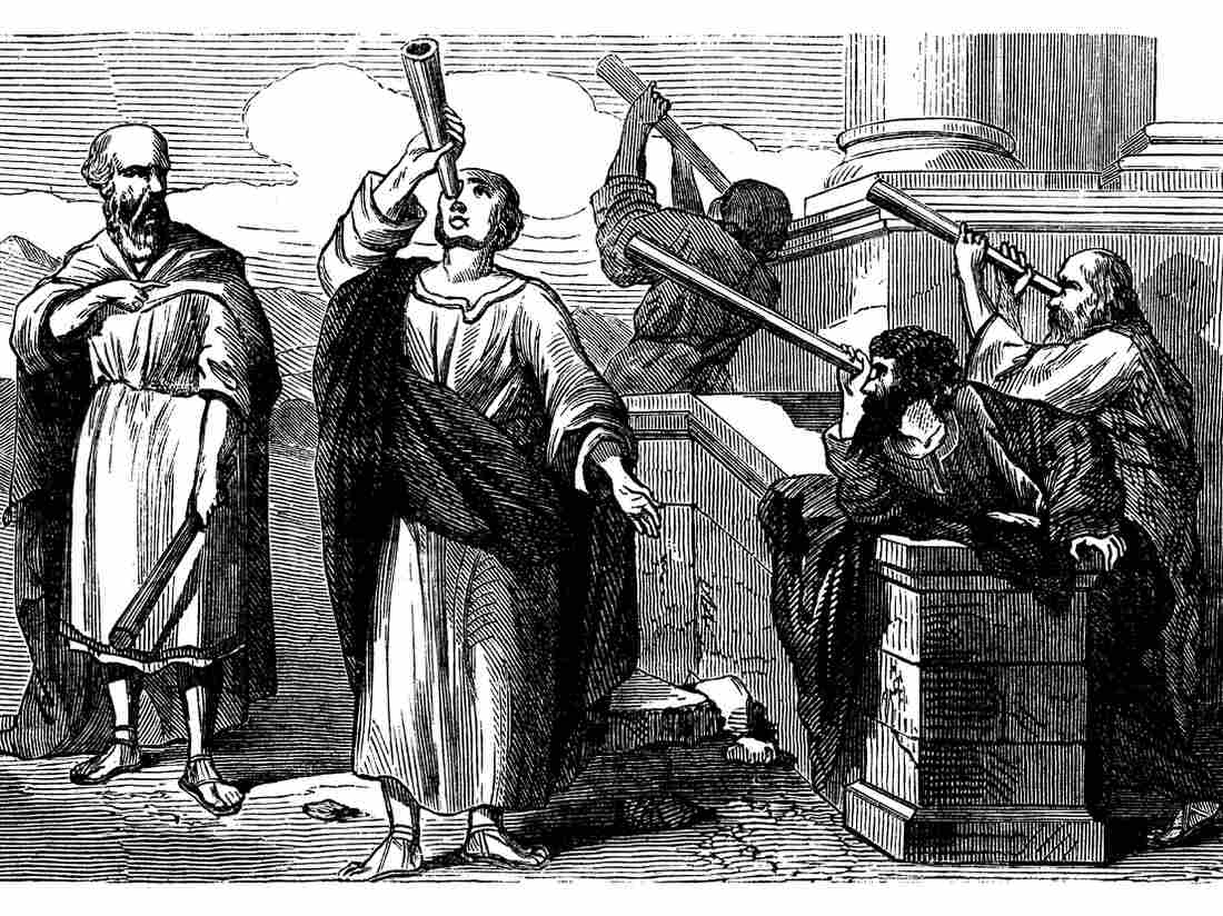 Astronomers looking to the sky — Scanned 1870 Engraving