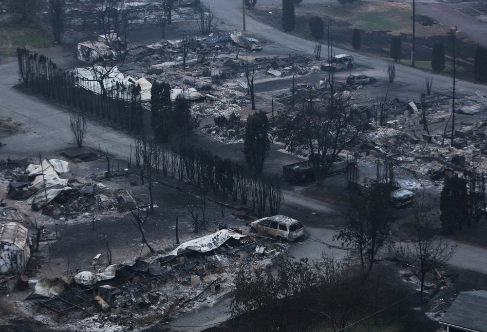 The Boston Flats trailer park was destroyed by a wildfire in Boston Flats, British Columbia, Canada on Monday. (Ben Nelms/Reuters)