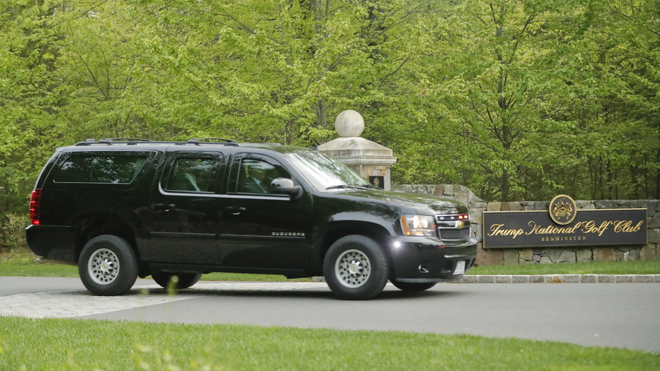 Riding in a motorcade, President Trump leaves the Trump National Golf Club in Bedminster, N.J., earlier this year.