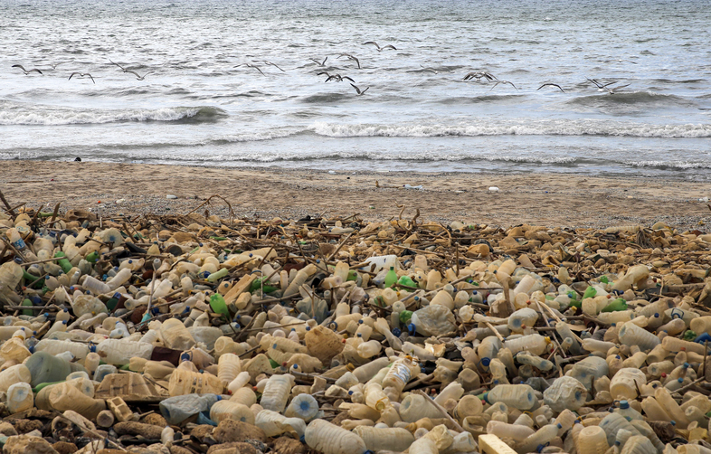 Piles of plastic waste are pictured on the seaside in the coastal town of Khalde, south of the Lebanese capital Beirut, on September 22, 2016. (Joseph Eid/AFP/Getty Images)