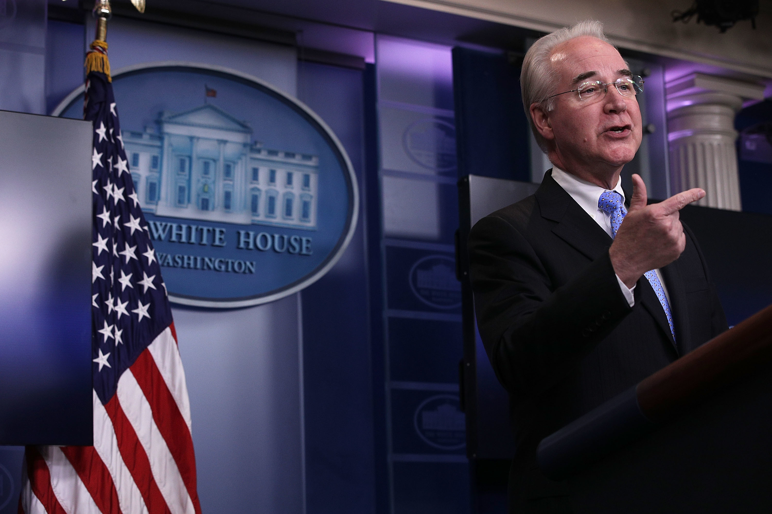 U.S. Secretary of Health and Human Services Tom Price speaks during the White House daily press briefing March 7, 2017 at the White House in Washington, DC. Secretary Price answered questions on the new healthcare bill during the briefing. (Getty Images)
