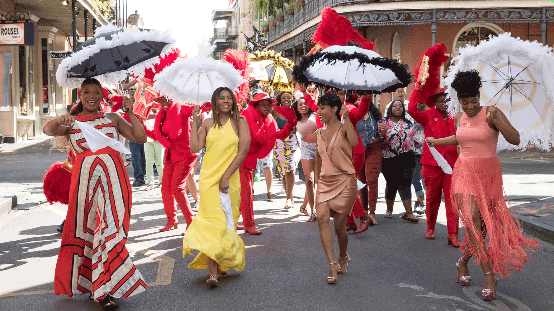 Sisterhood on parade (L to R): Sasha (Queen Latifah), Ryan (Regina Hall), Lisa (Jada Pinkett Smith) and Dina (Tiffany Haddish) step out in <em>Girls Night</em>. (Universal Pictures)
