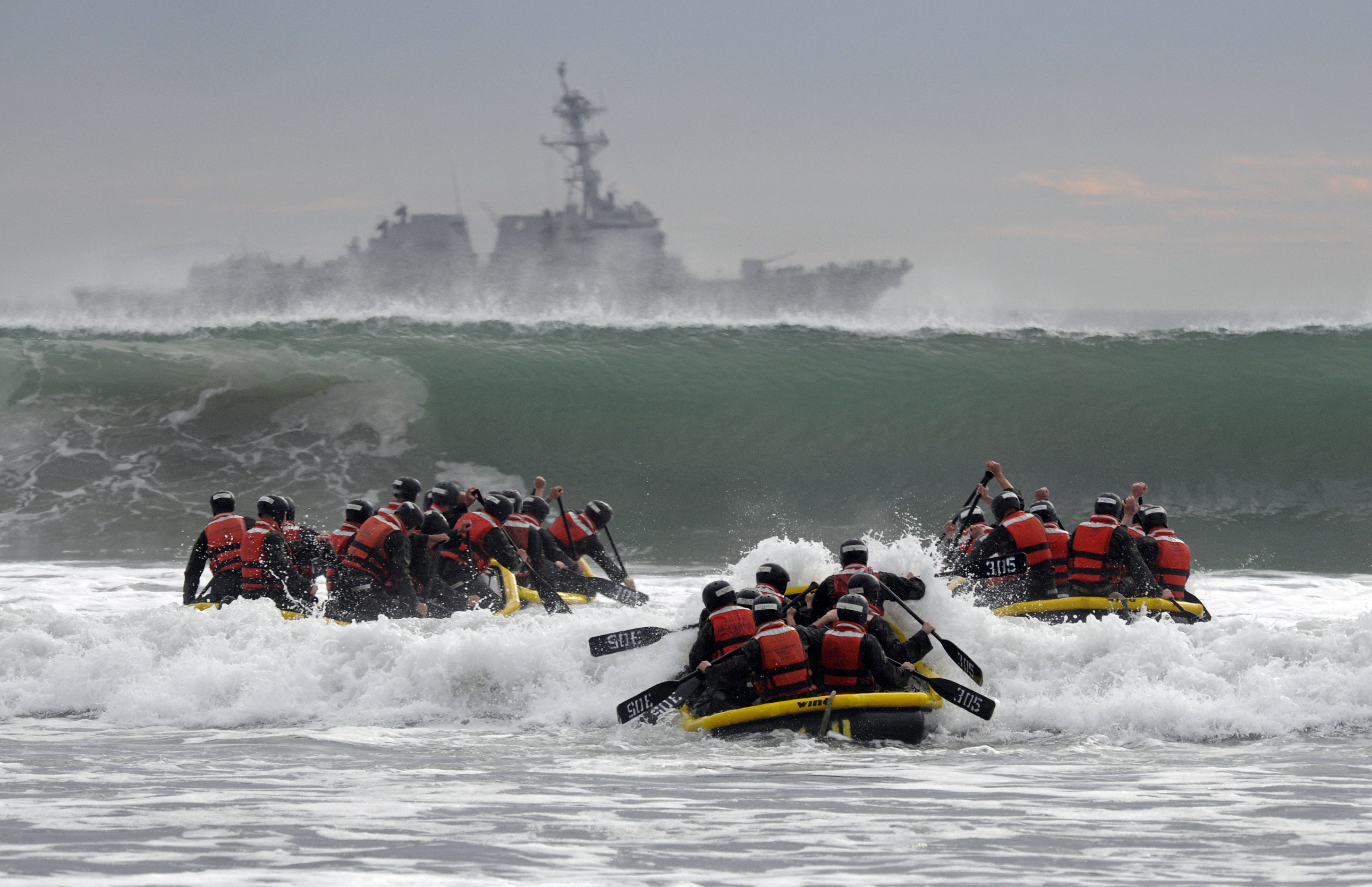 Basic Underwater Demolition/SEAL students in training in 2014. The Navy now has two female candidates to join the elite special operations forces for the first time since front-line combat jobs were opened to women. (U.S. Navy)