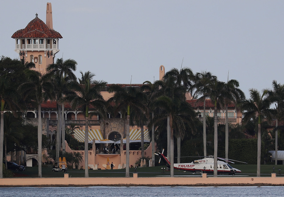 The Trump helicopter is seen at the Mar-a-Lago resort in Palm Beach, Fla., in April. The president's club is requesting foreign worker visas to staff up during peak season. (Joe Raedle/Getty Images)