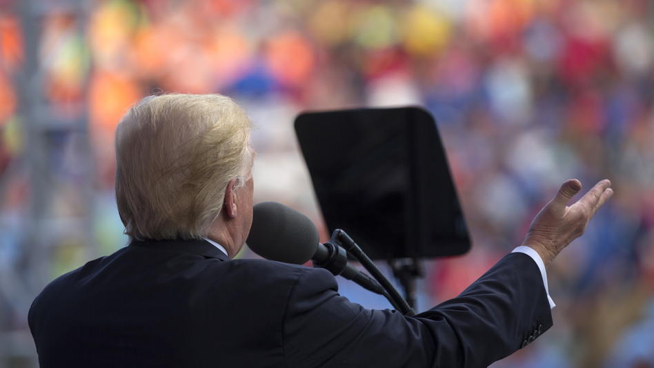 President Trump speaks at the 2017 National Scout Jamboree in Glen Jean, W.Va., on Monday. (Carolyn Kaster/AP)