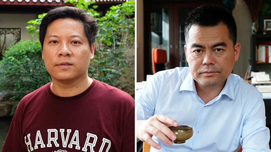 Luo Changping, left, and Deng Fei. (Anthony Kuhn/NPR)