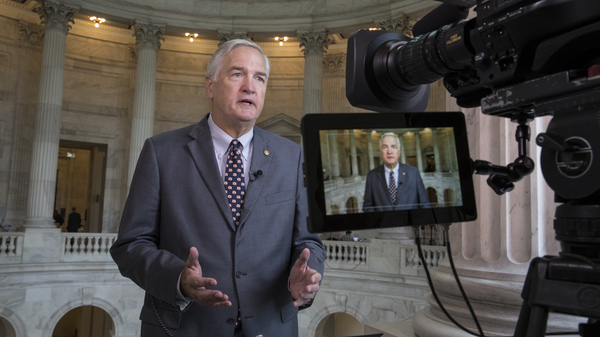 Sen. Luther Strange, R-Ala., responds to questions during a TV news interview on Capitol Hill in Washington.