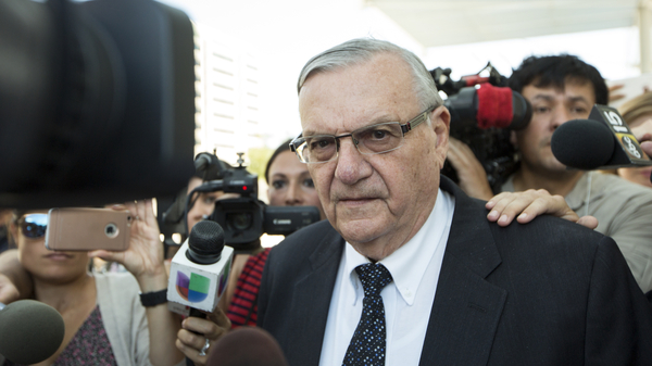 Joe Arpaio leaves a federal courthouse in Phoenix earlier this month. The former Maricopa County sheriff was found guilty Monday of criminal contempt, a charge that carries a maximum sentence of six months in jail.