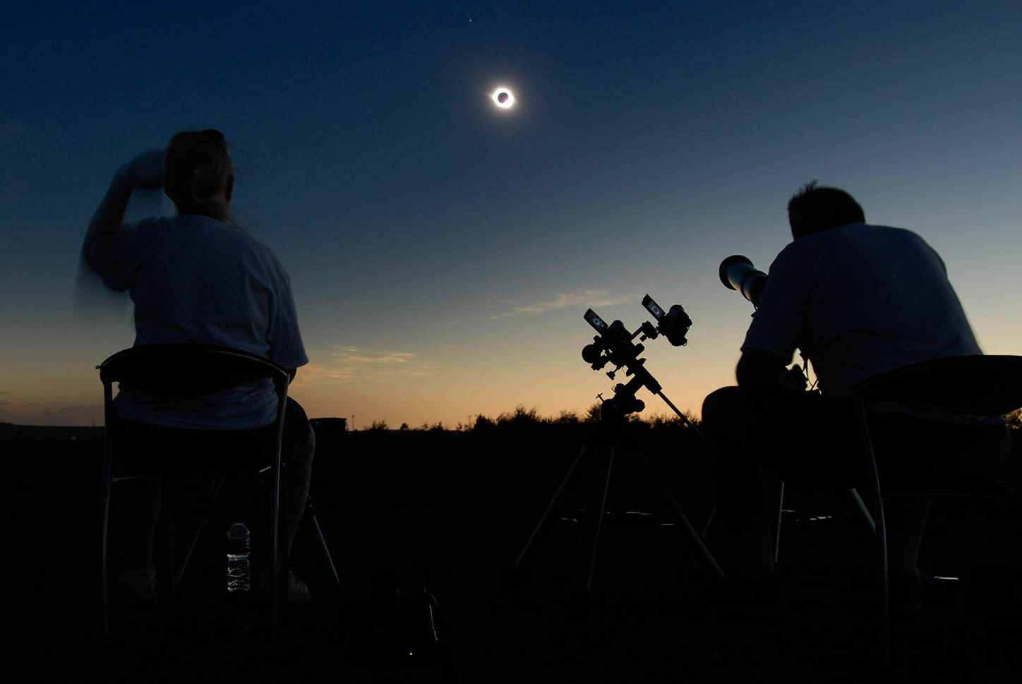 Retired astrophysicist Fred Espenak (right) and his wife, Patricia, photographed a total solar eclipse from Jinta, China, on Aug. 1, 2008. He has witnessed 27 such events and plans to be in Casper, Wyo., on Aug. 21 — depending on the forecast. (Courtesy of Fred Espenak)