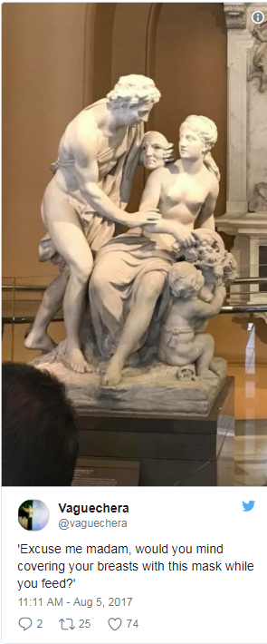 A now-protected tweet shows a statue at the Victoria and Albert museum.