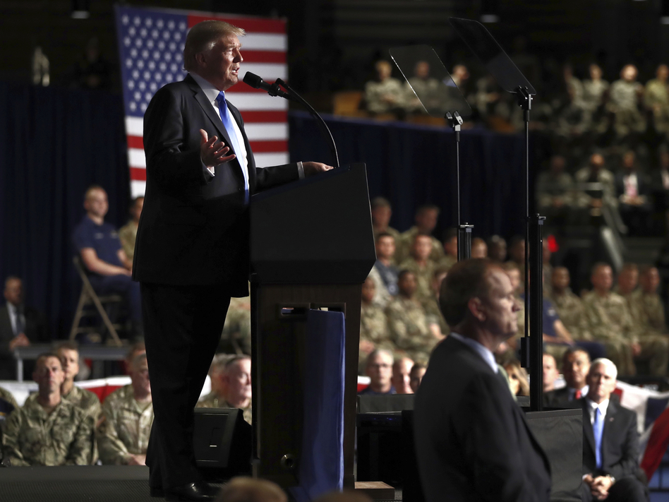 President Trump announces his South Asia strategy, saying that conditions on the ground in Afghanistan, not timetables, will dictate decisions. (Carolyn Kaster/AP)