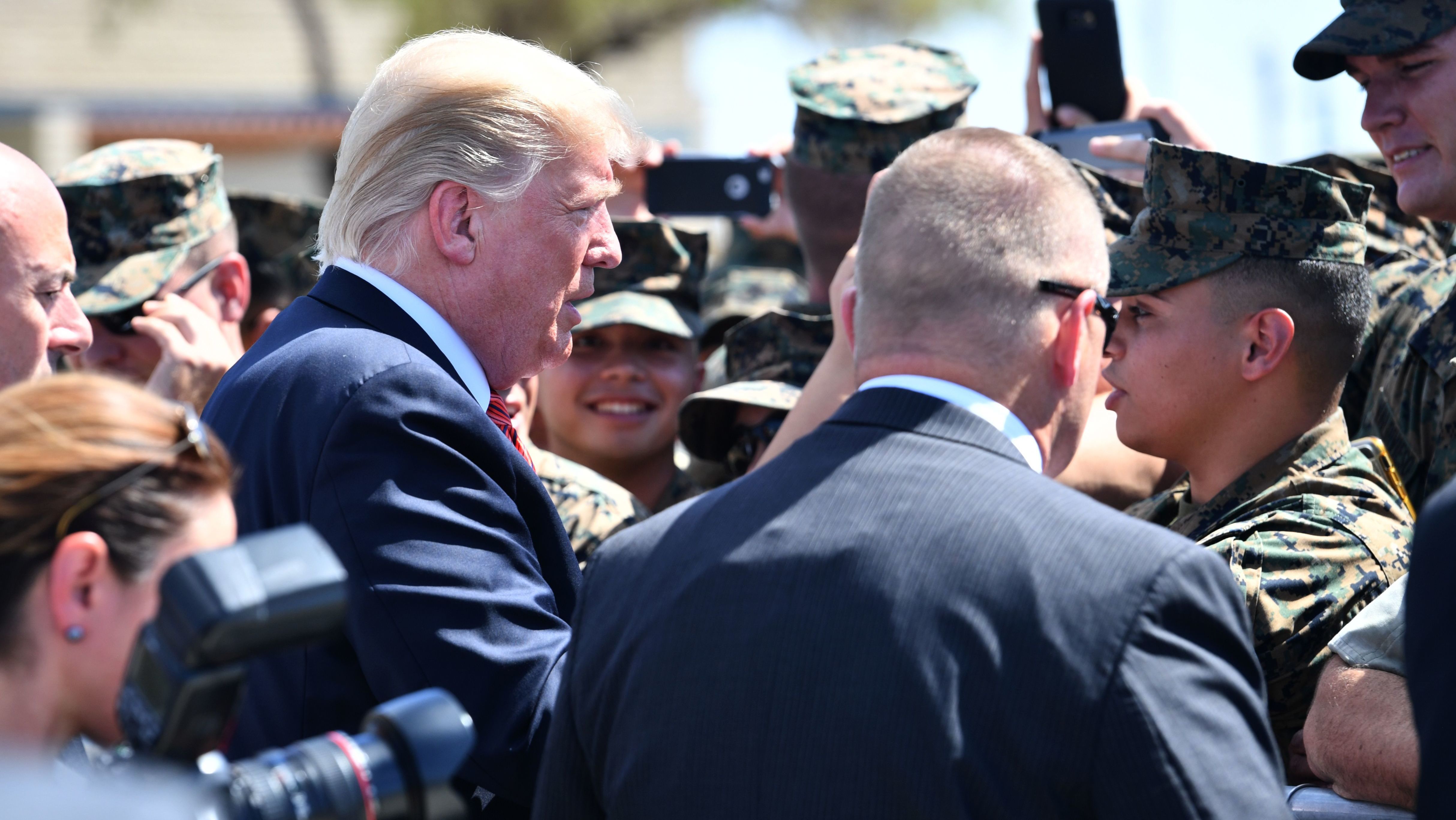 President Trump greets Marines in Yuma, Ariz., earlier Tuesday.