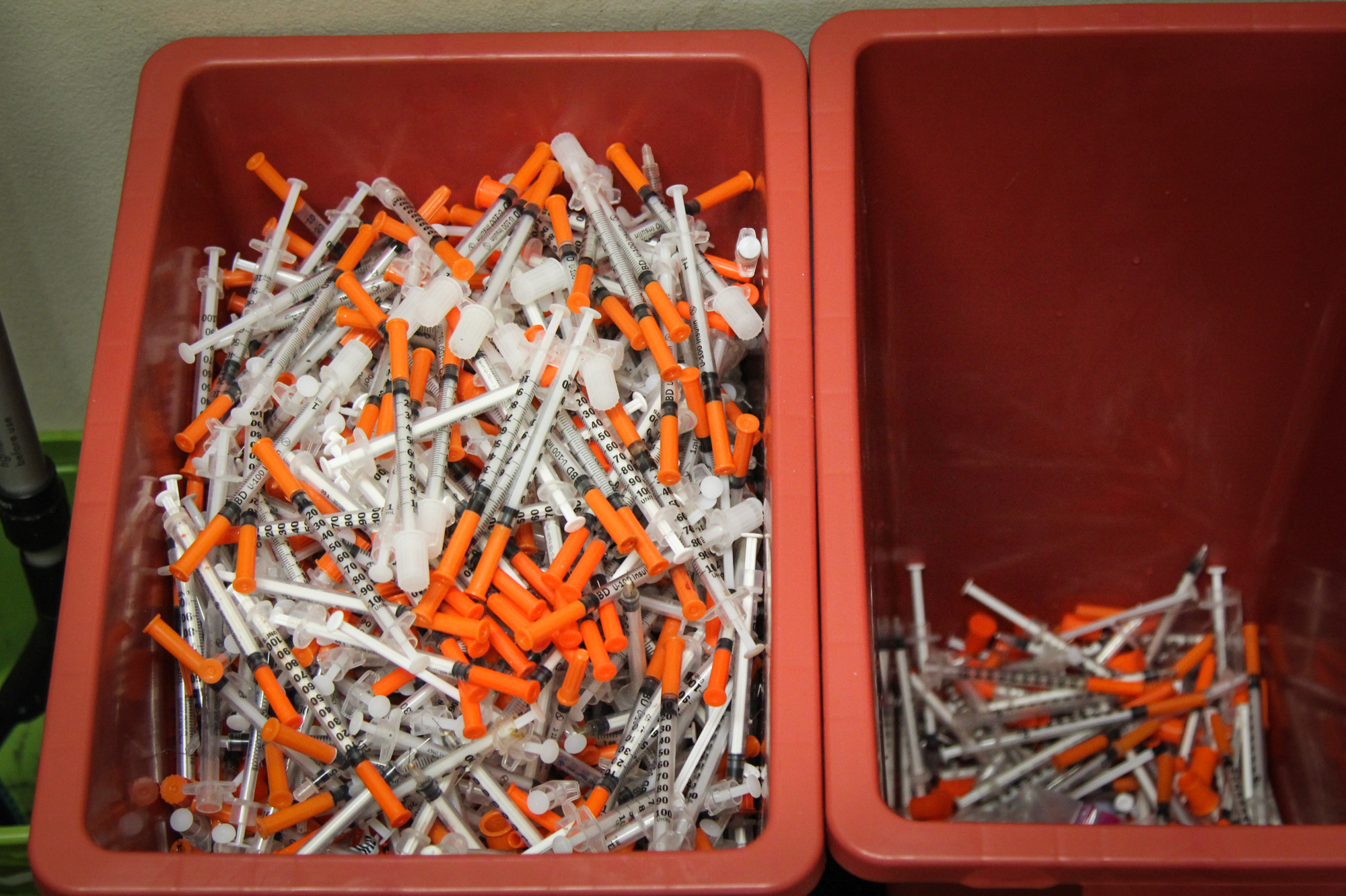 Needles at the Alaska AIDS Assistance Association syringe exchange in Anchorage. (Zachariah Hughes/Alaska Public Media)