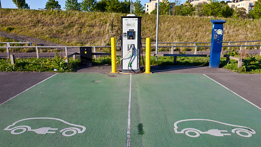 Charging station for electric cars in Glasgow, Scotland. With new models aimed at the mass market going on sale, Americans will be hearing a lot more about electric cars. (Getty Images/Robert Harding Worl)