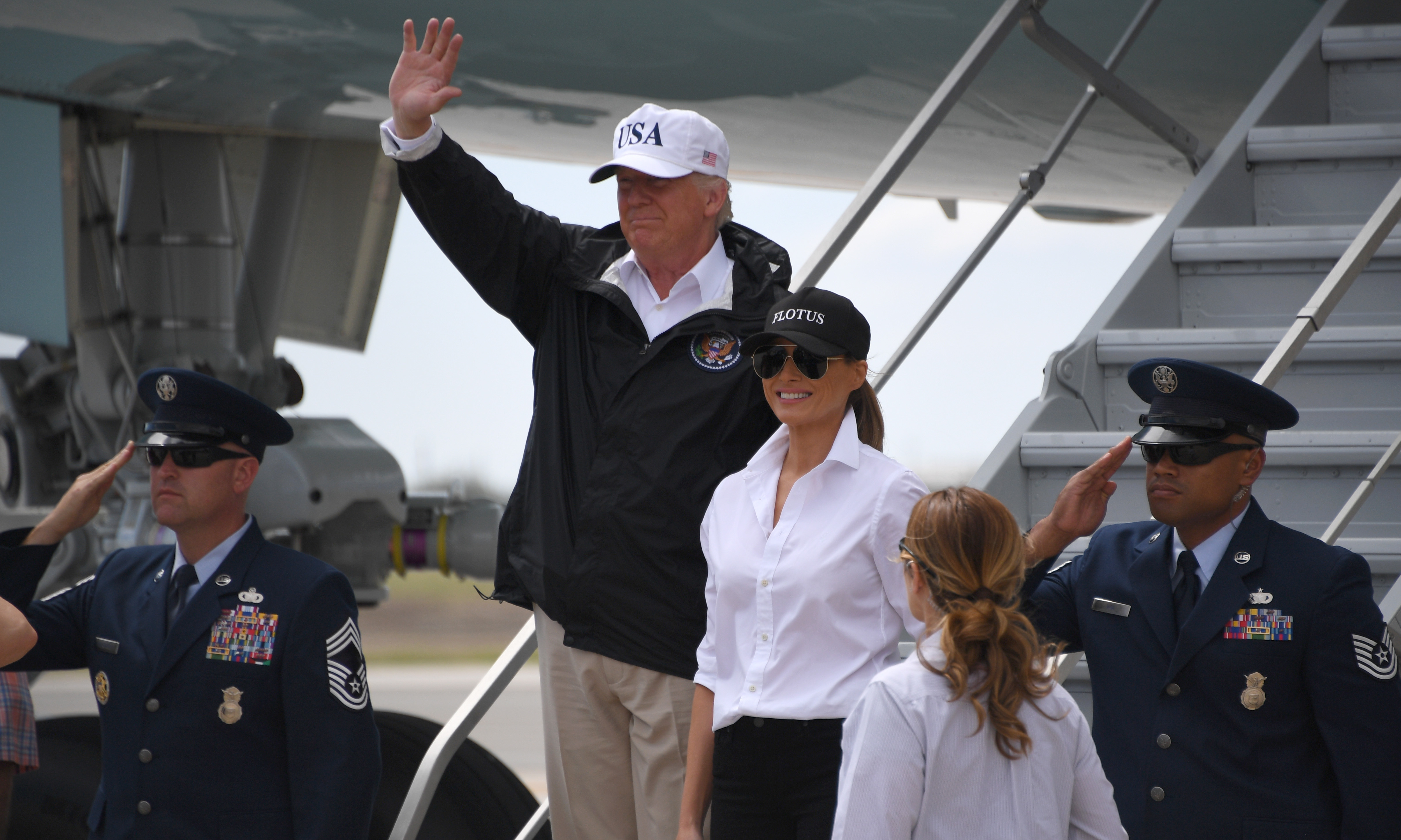 President Trump and first lady Melania Trump arrive in Corpus Christi, Texas, on Tuesday. (AFP/Getty Images)