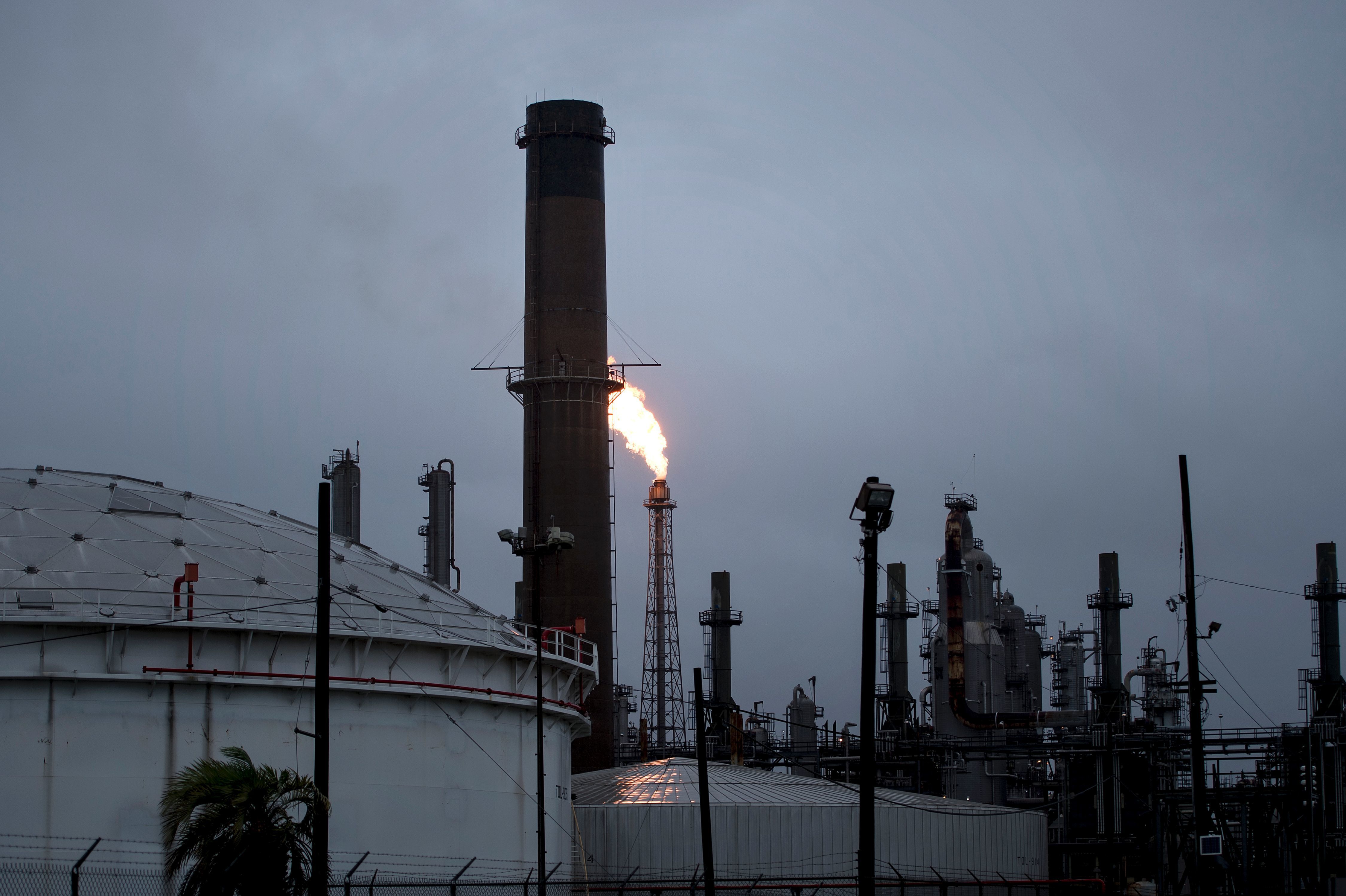 A refinery in Deer Park, Texas, in the aftermath of Hurricane Harvey. Some residents and environment groups are worried about toxic chemicals that could be emitted into the air if there's any damage. (AFP/Getty Images)