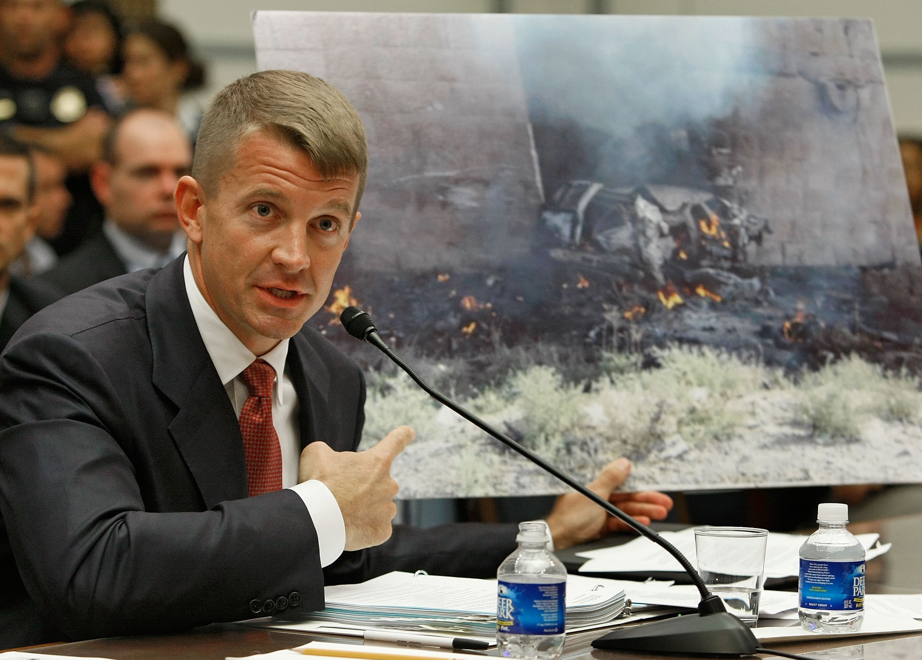 Erik Prince, then-chairman of the Prince Group LLC and Blackwater USA, testifies during a House Oversight and Government Reform Committee hearing on Capitol Hill in 2007. (Getty Images)