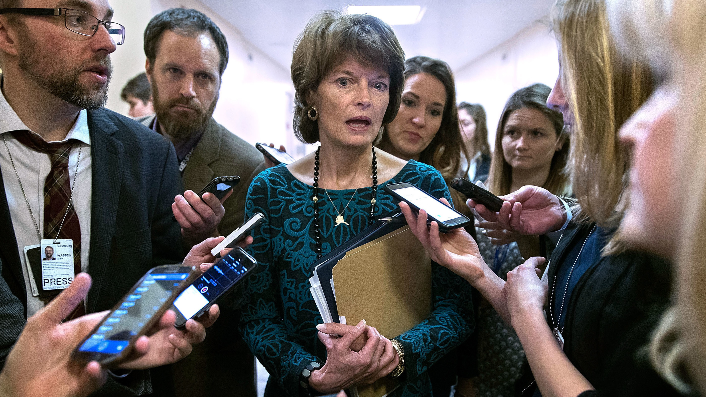 Sen. Lisa Murkowski, R-Alaska, talks with reporters at the U.S. Capitol earlier this year. (Getty Images)