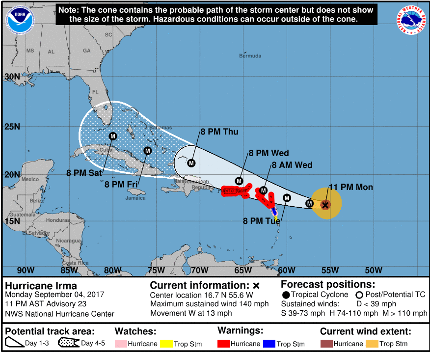 National Hurricane Center's projection of Irma's track. (National Hurricane Center)