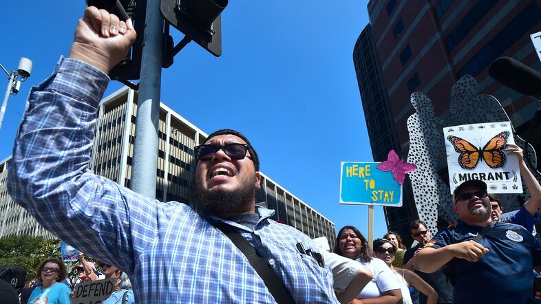 In Los Angeles, a supporter of the Deferred Action for Childhood Arrivals, known as DACA, protests the Trump administration's decision to end the program. (Frederic J. Brown/AFP/Getty Images)