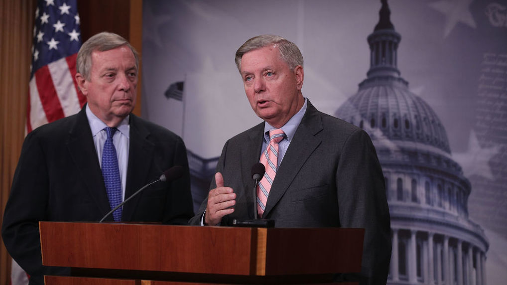 Sens. Lindsey Graham, R-S.C., and Dick Durbin, D-Ill., spoke about their Dream Act to help protect DACA recipients at a press conference on Tuesday. (Getty Images)