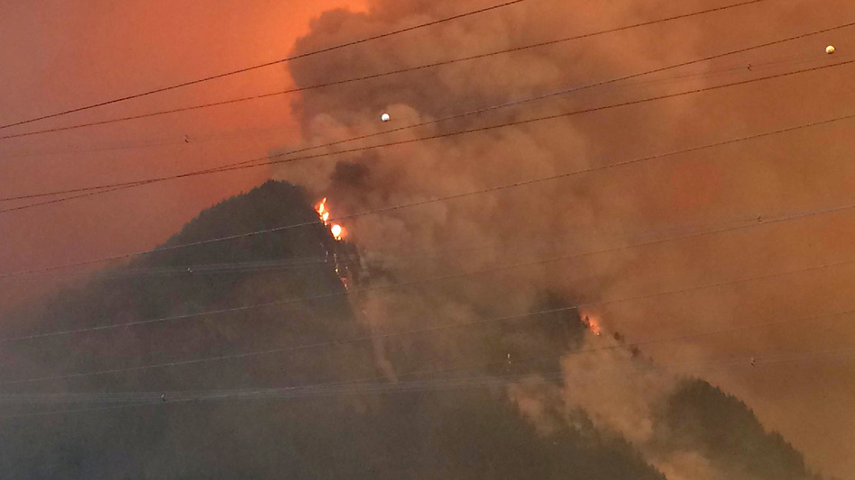 The Eagle Creek wildfire burns in the Columbia River Gorge east of Portland. (AP)