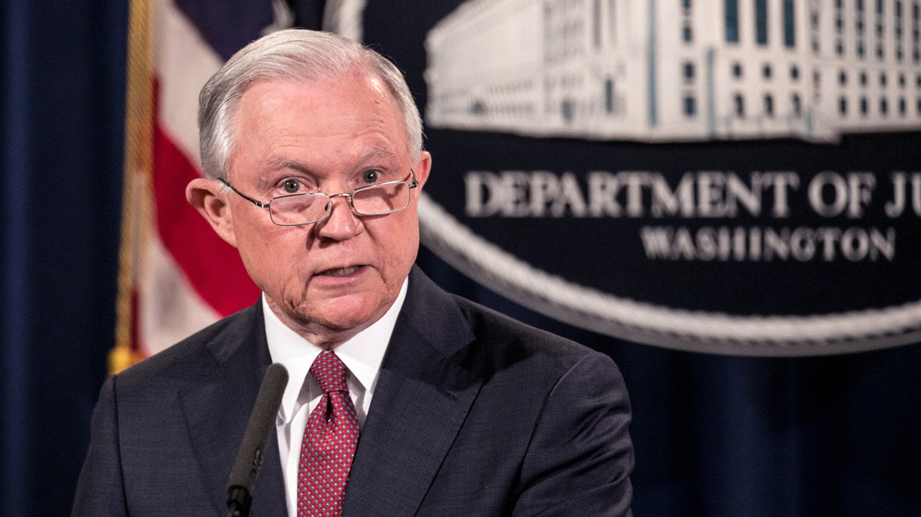 U.S. Attorney General Jeff Sessions announces the president's decision to end the Deferred Action for Childhood Arrivals program on Tuesday. (The Asahi Shimbun via Getty Images)