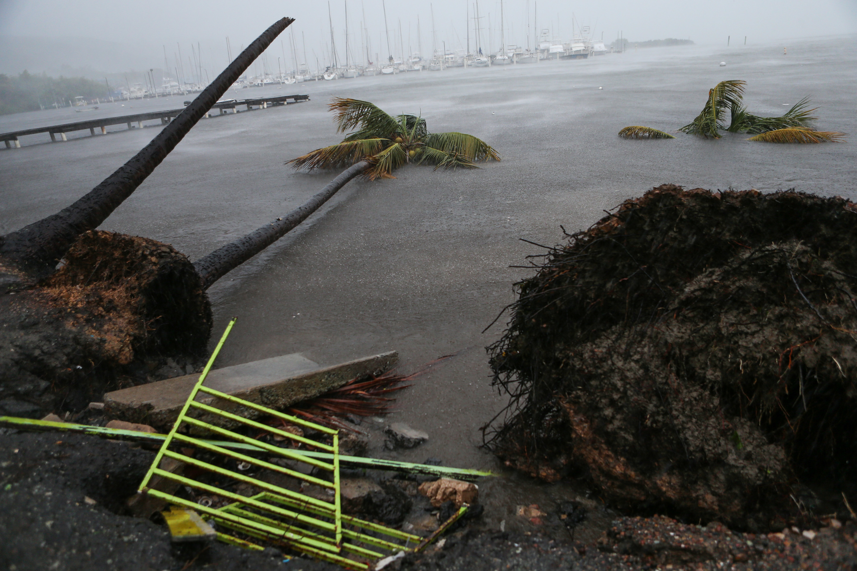 Bits of debris are strewn near the Puerto Chico Harbor in Fajardo, Puerto Rico, as Hurricane Irma hit the U.S. territory.