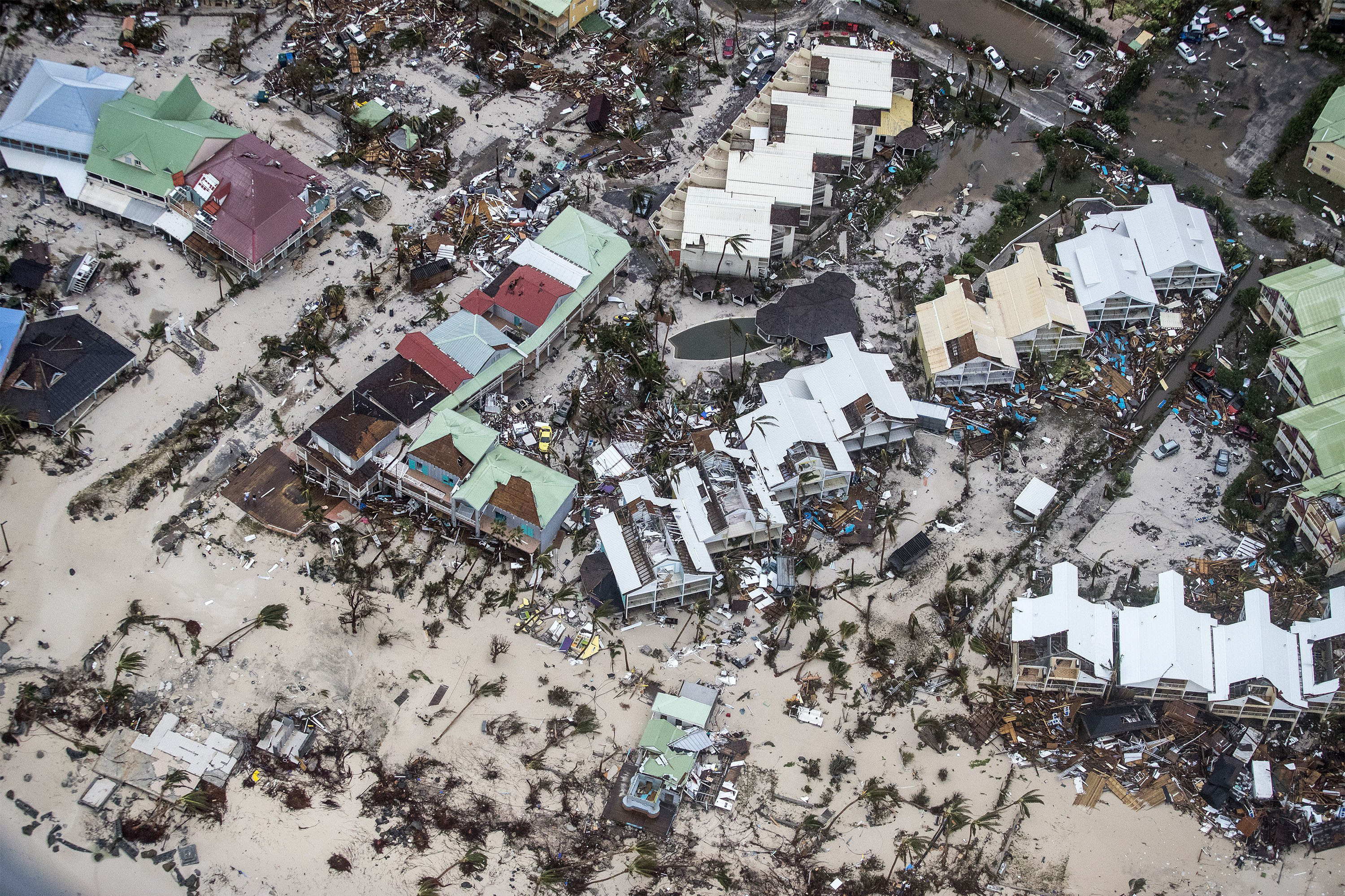 An aerial photography taken by the Dutch Ministry of Defense on Wednesday shows damage from Irma on the island of Sint Maarten. (AFP/Getty Images)