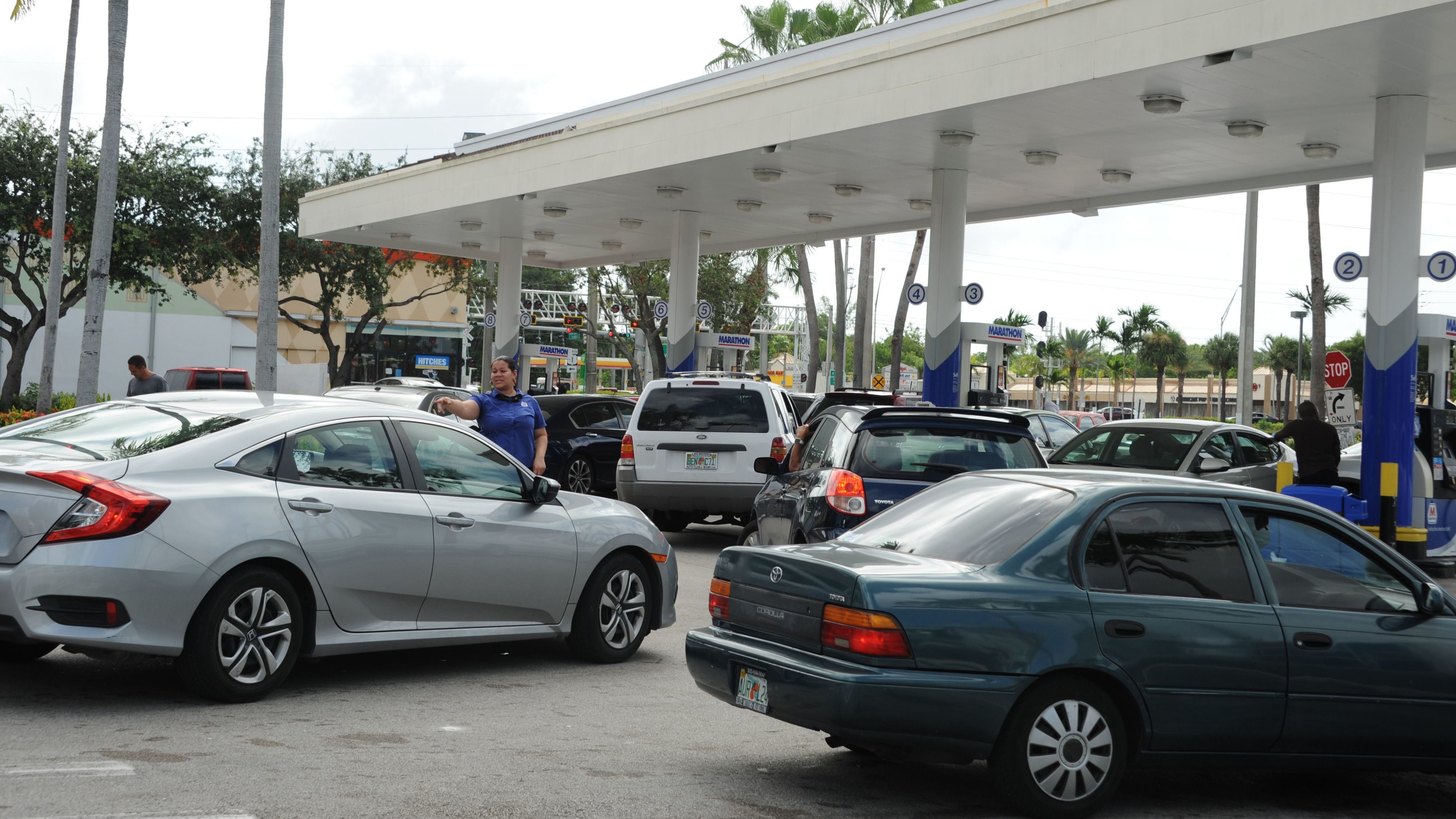 People in Miami lined up to get gas during preparations for Hurricane Irma on Friday. (AFP/Getty Images)