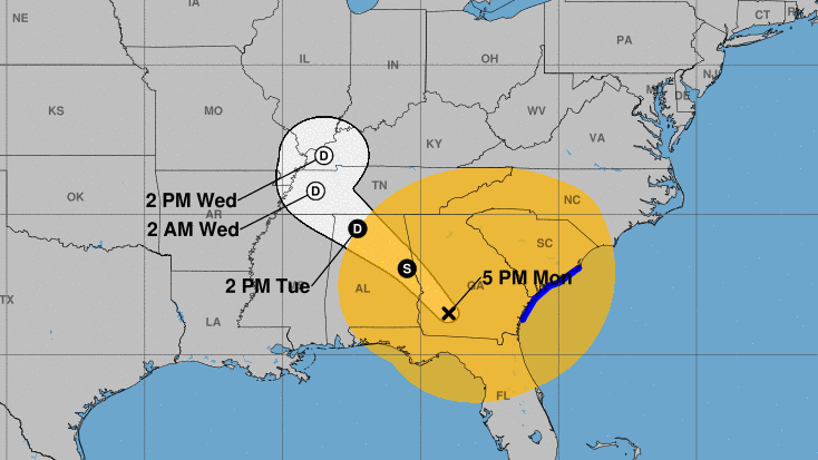 The projected path of Tropical Storm Irma, as predicted by the National Hurricane Center in its 5 p.m. ET Monday briefing. (National Hurricane Center)