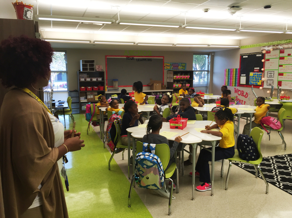 The first day of school at Codwell Elementary in Houston. (Laura Isensee/Houston Public Media)