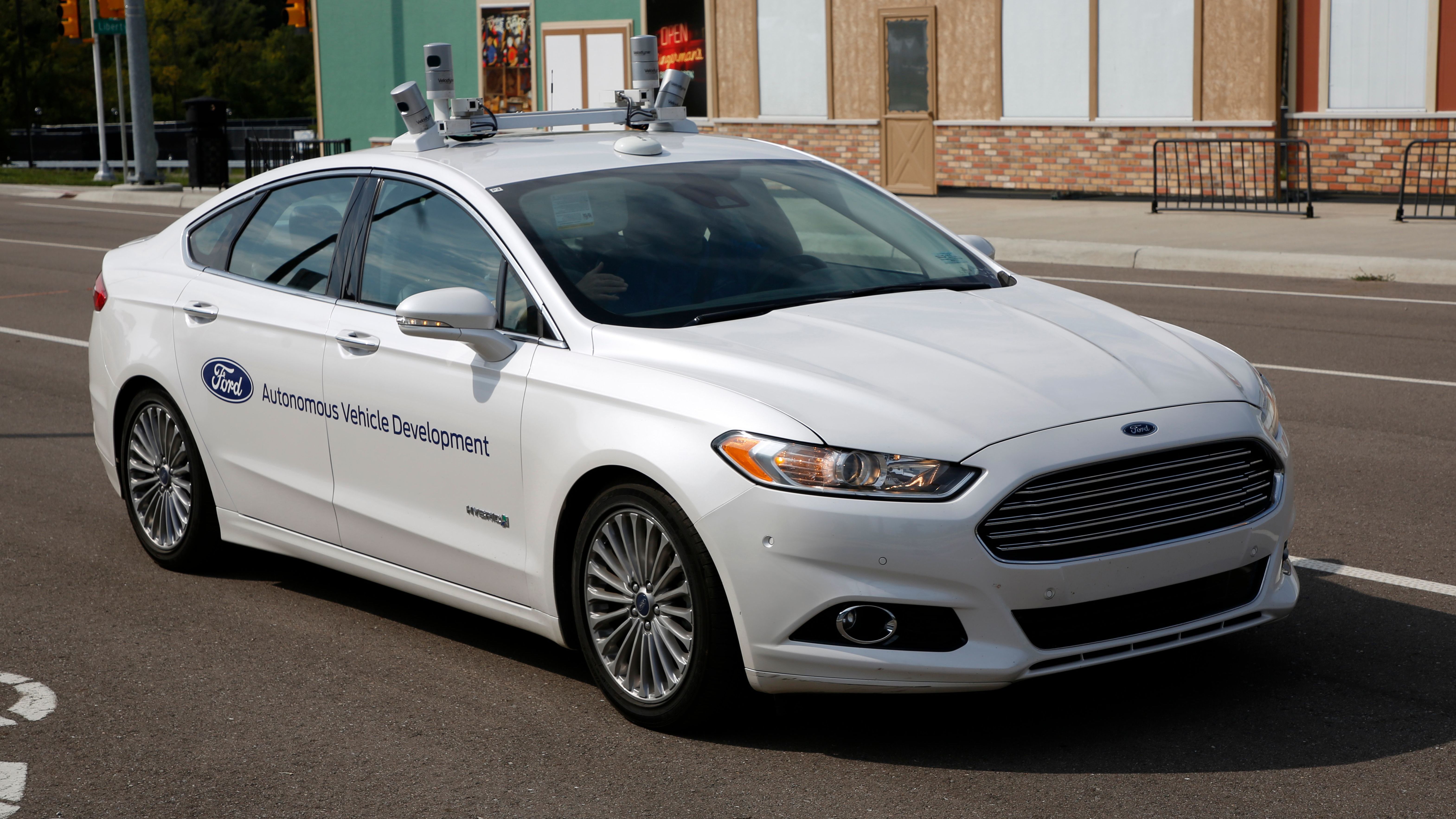 A Ford Fusion development vehicle equipped with autonomous controls, seen at a test facility Tuesday in Ann Arbor, Mich. (AFP/Getty Images)